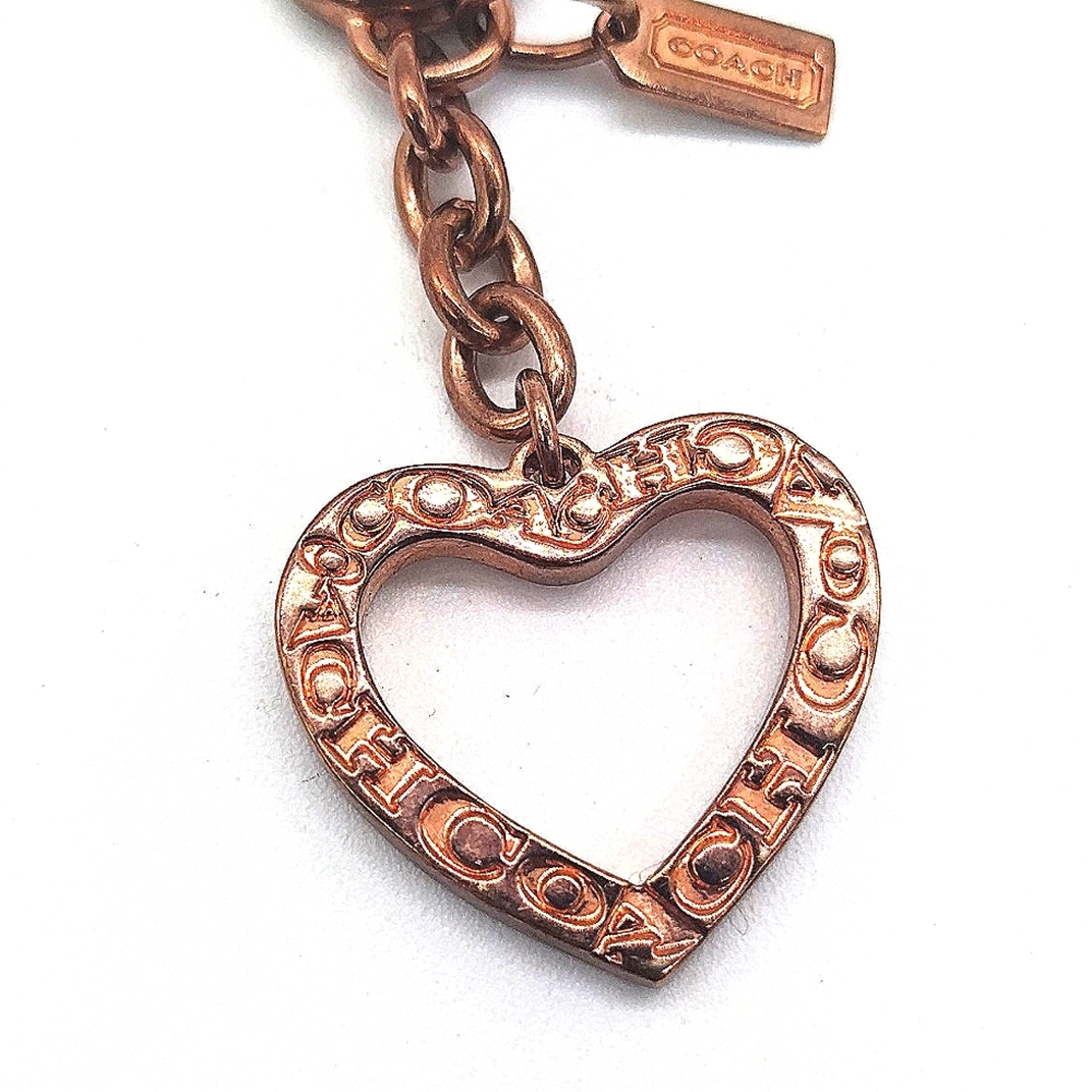Vintage Rare Pre-Owned COACH Copper Heart Trigger Snap Keychain Fob Purse Charm - Picture 2 of 6